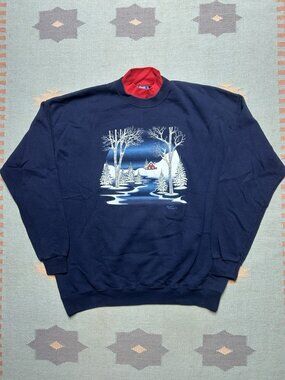 Vintage crewneck sweatshirt endless designs winter snow graphic blue adult XXL
